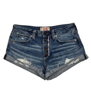 Free People Blue Jean Shorts Button Fly Distressed Size 26